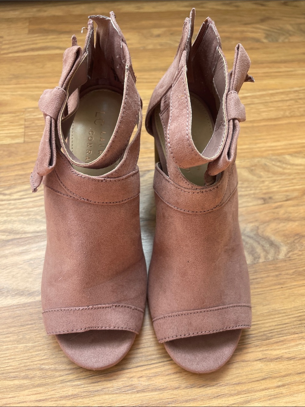 LC Lauren Conrad Dusty Rose Suede Ankle Bow Boots with 3 1/2 inch heel